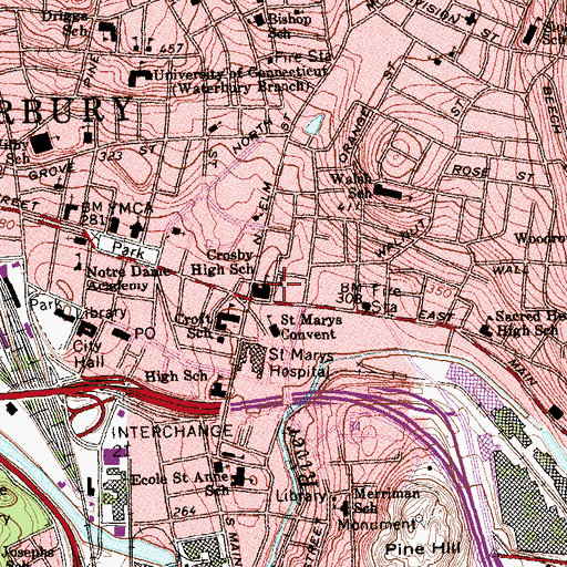Topographic Map of Crosby High School, CT