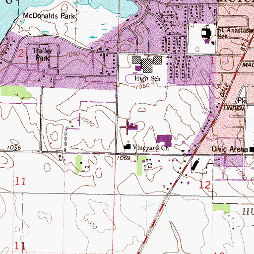 Topographic Map of Hutchinson West Elementary School, MN