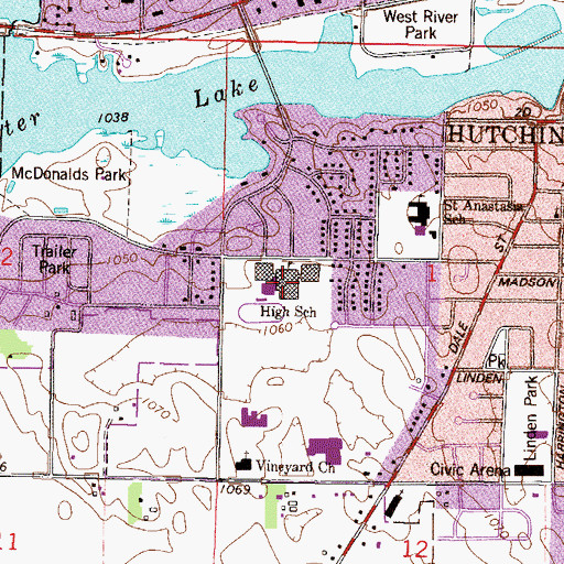 Topographic Map of Hutchinson High School, MN