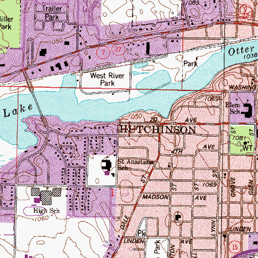 Topographic Map of Hutchinson Evangelical Free Church, MN
