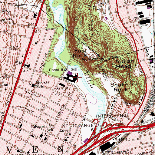 Topographic Map of Wilbur Cross High School, CT