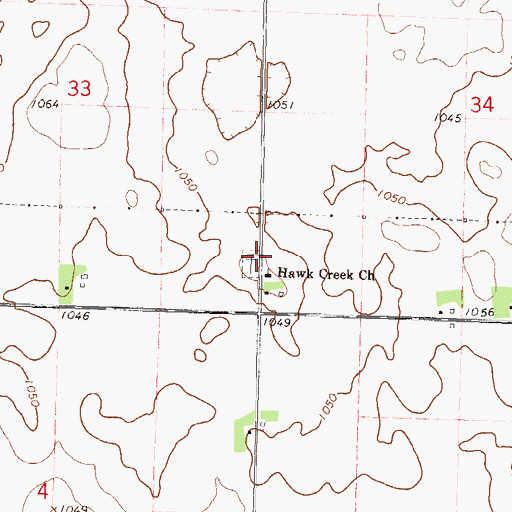Topographic Map of Hawk Creek Lutheran Church Cemetery, MN