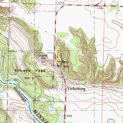 Topographic Map of Vicksburg Cemetery, MN
