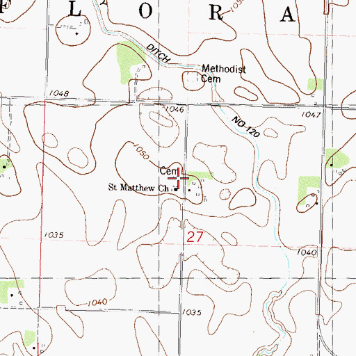 Topographic Map of Flora Lutheran Cemetery, MN