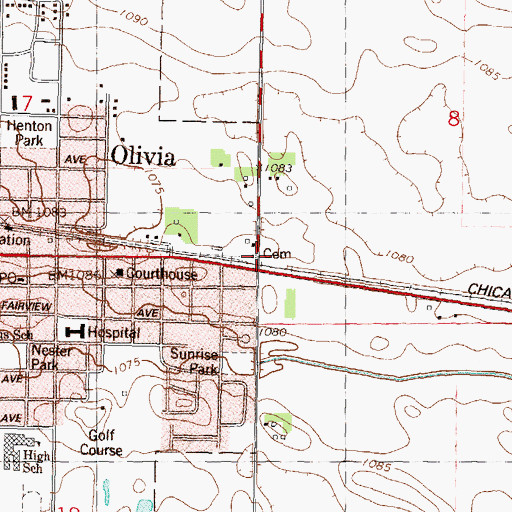 Topographic Map of Olivia German Cemetery, MN