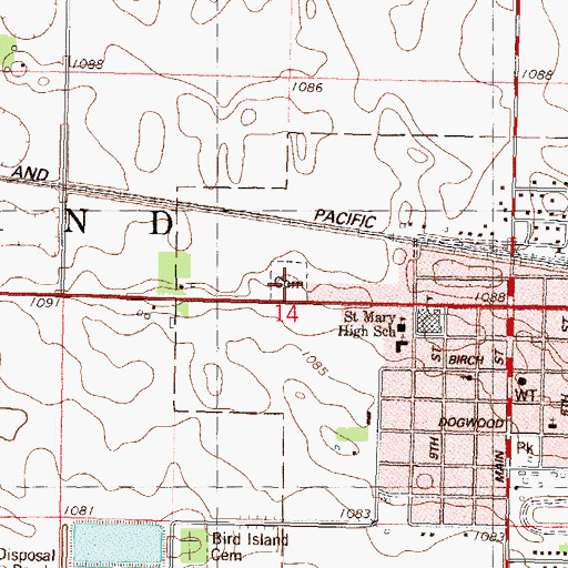 Topographic Map of Saint Mary's Cemetery, MN