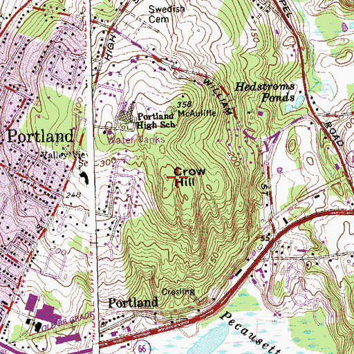 Topographic Map of Crow Hill, CT