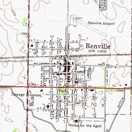 Topographic Map of Renville Post Office, MN