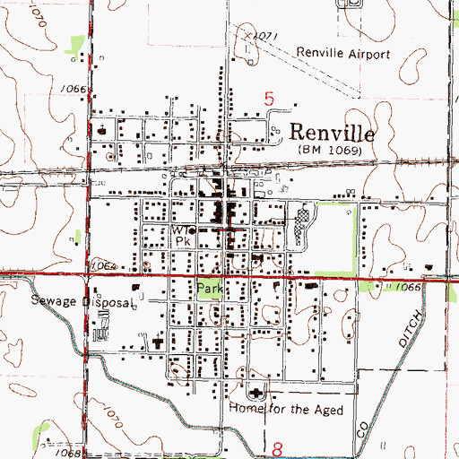 Topographic Map of Renville City Hall, MN