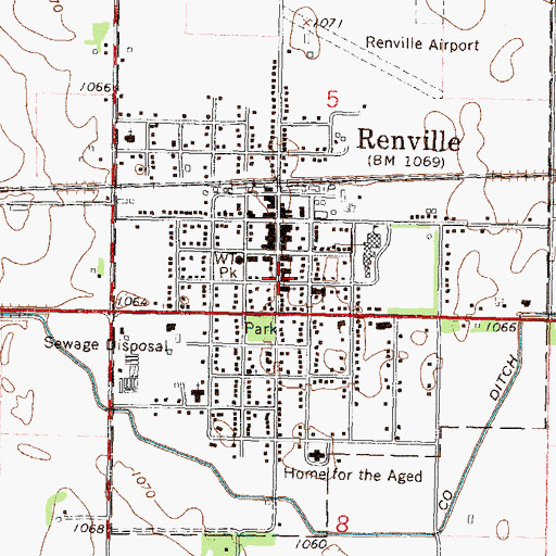 Topographic Map of Renville Fire Department, MN