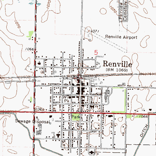 Topographic Map of Renville, MN