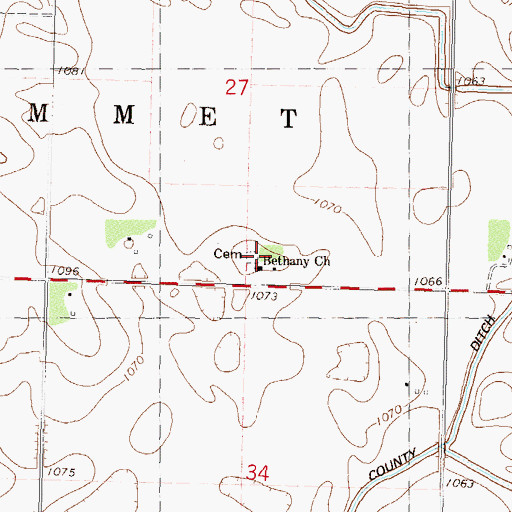 Topographic Map of Bethany Lutheran Cemetery, MN