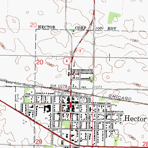 Topographic Map of Hector Post Office, MN