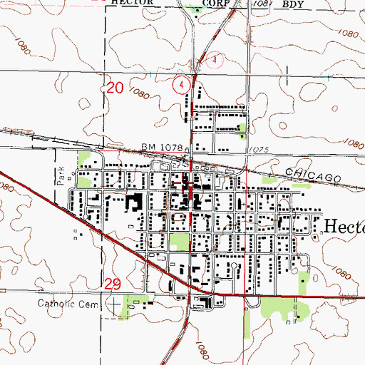 Topographic Map of Hector Public Library, MN