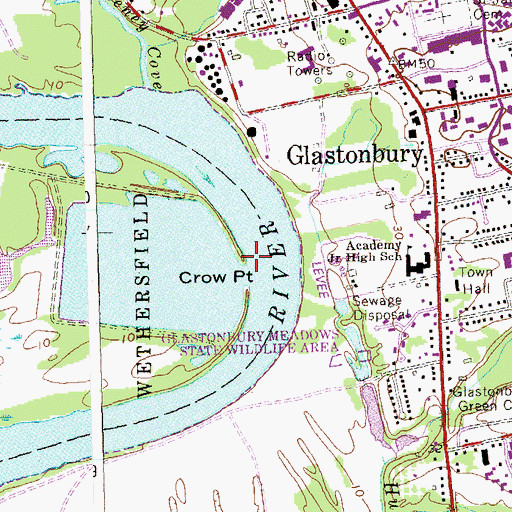 Topographic Map of Crow Point, CT