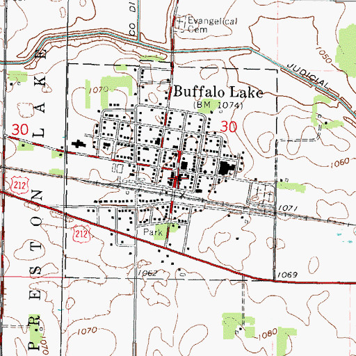 Topographic Map of Buffalo Lake Post Office, MN