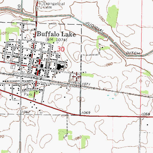 Topographic Map of Buffalo Lake Cemetery, MN