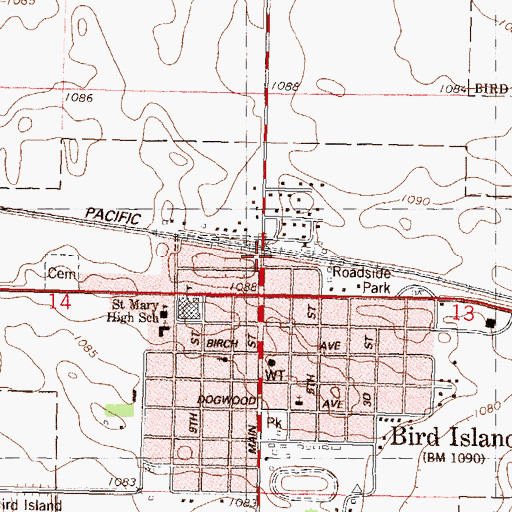 Topographic Map of Bird Island, MN