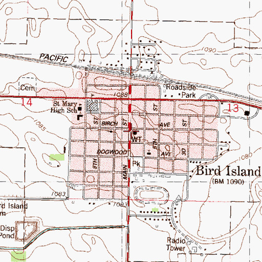 Topographic Map of Bird Island Police Department, MN