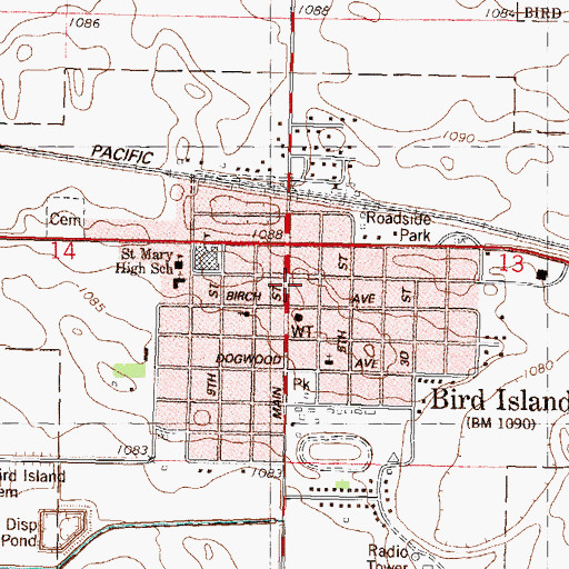 Topographic Map of Bird Island Post Office, MN