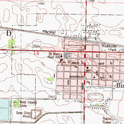 Topographic Map of Saint Mary's Church, MN