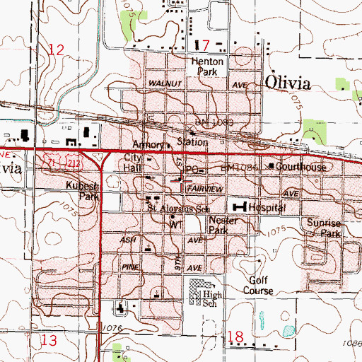 Topographic Map of United Methodist Church, MN