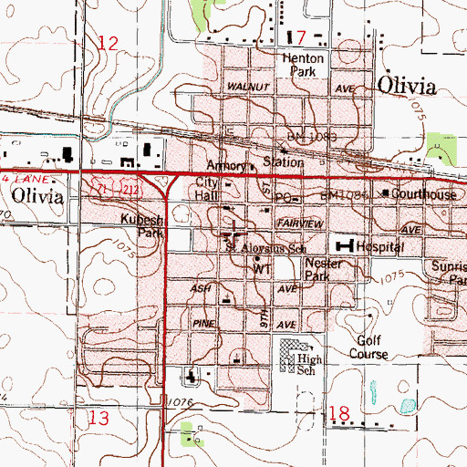 Topographic Map of Saint Aloysius Catholic Church, MN