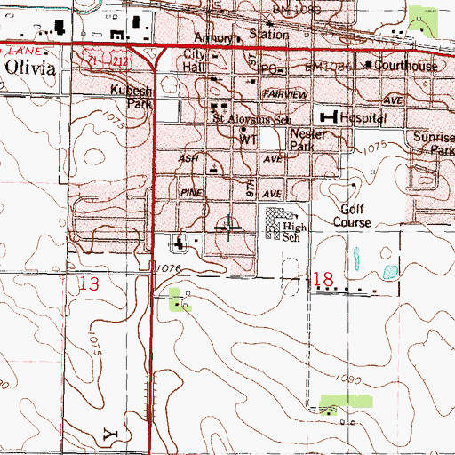 Topographic Map of Mahanaim Assembly of God Church, MN