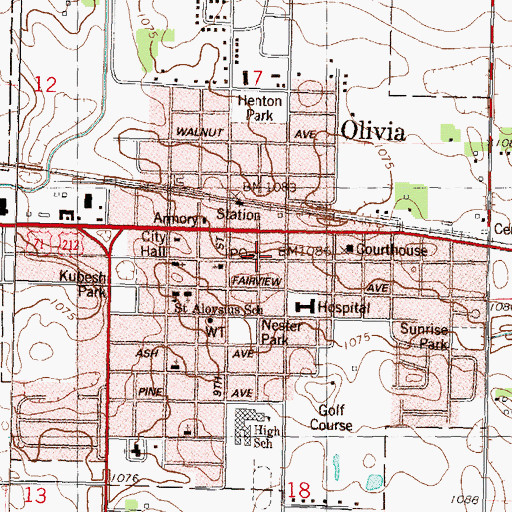 Topographic Map of Olivia Post Office, MN