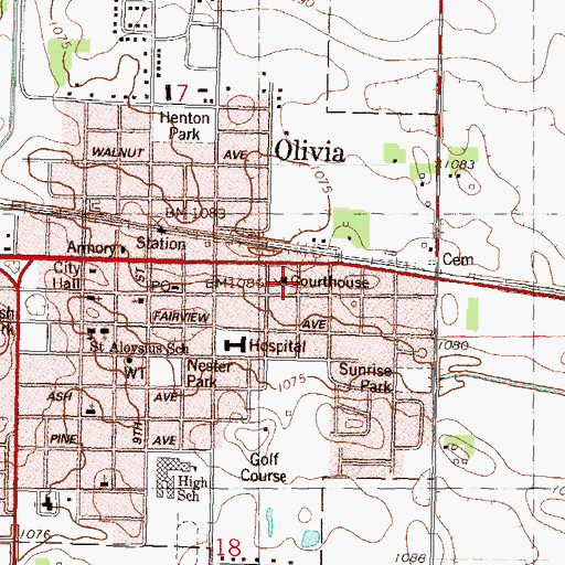 Topographic Map of Renville County Courthouse, MN