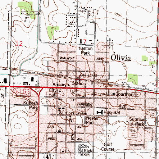 Topographic Map of Olivia, MN