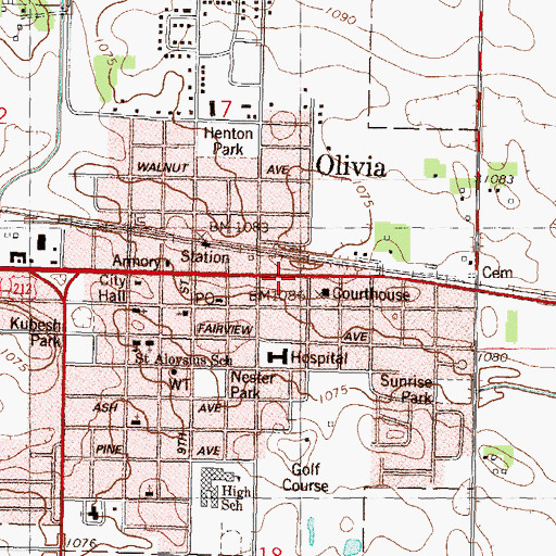 Topographic Map of Olivia Clinic, MN