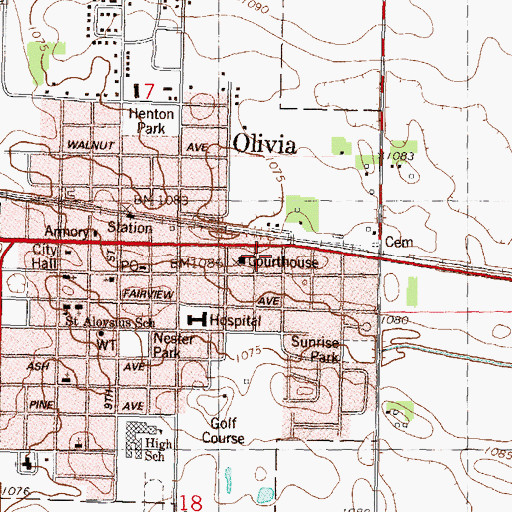 Topographic Map of Olivia Police Department, MN