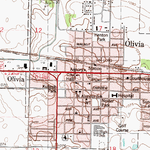 Topographic Map of Olivia Fire Department, MN