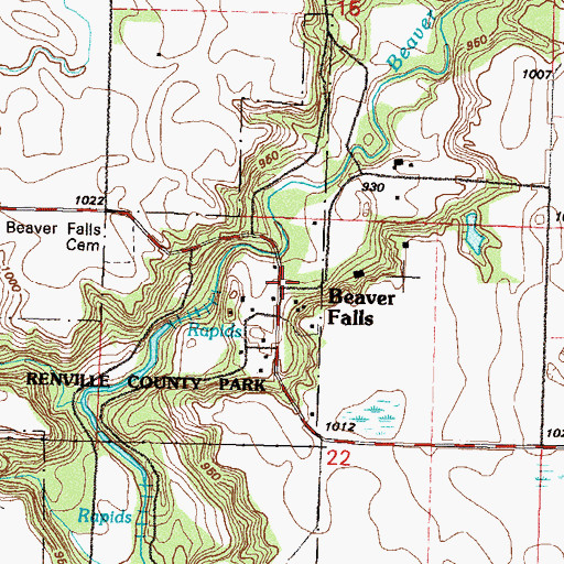 Topographic Map of Beaver Falls Post Office (historical), MN