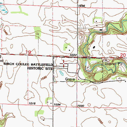 Topographic Map of Battle of Birch Coulee Historical Marker, MN