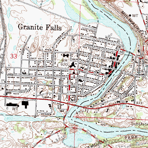 Topographic Map of Granite Falls Police Department, MN