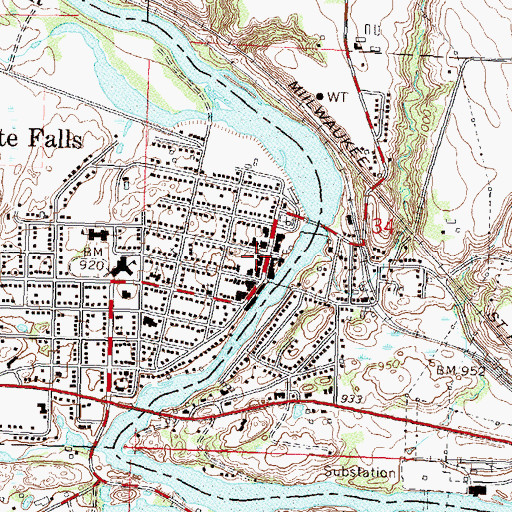Topographic Map of Granite Falls Public Library, MN