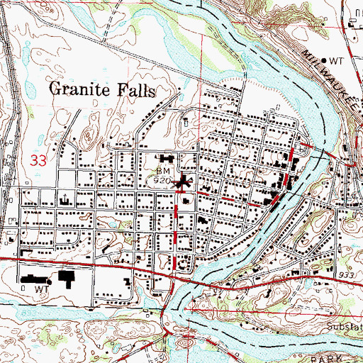 Topographic Map of Yellow Medicine East High School, MN