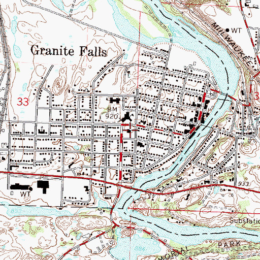 Topographic Map of Yellow Medicine County Sheriff's Office, MN