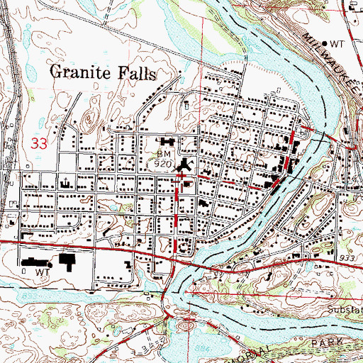 Topographic Map of Yellow Medicine County Courthouse, MN