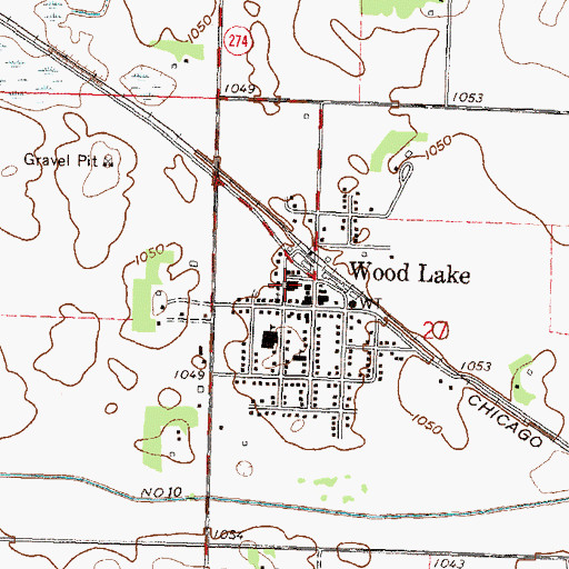 Topographic Map of Wood Lake Fire Department, MN