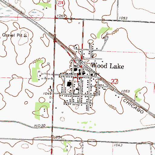 Topographic Map of Wood Lake Post Office, MN