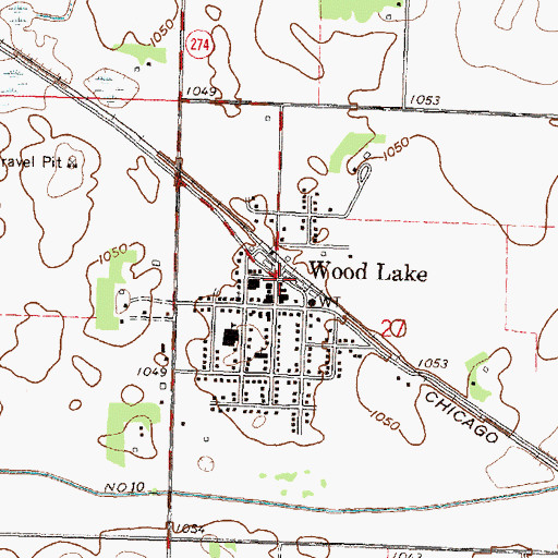 Topographic Map of Wood Lake, MN