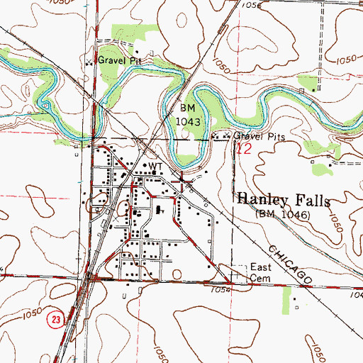 Topographic Map of Hanley Falls, MN