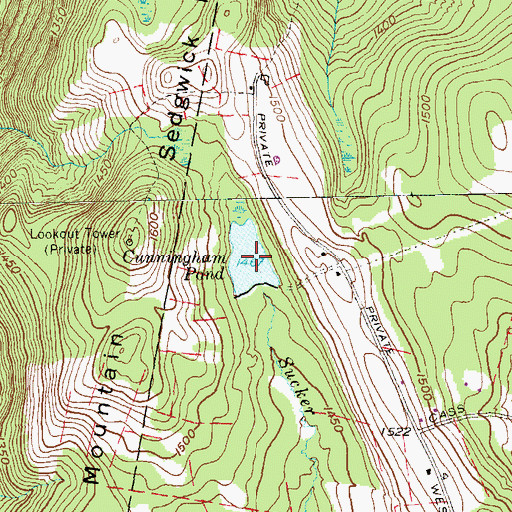 Topographic Map of Cunningham Pond, CT