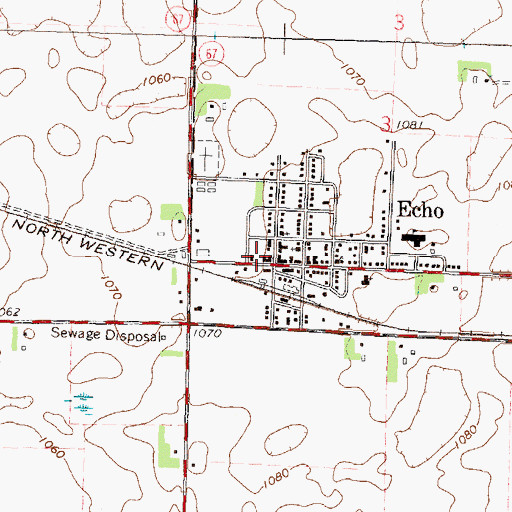 Topographic Map of Echo Volunteer Fire Department, MN