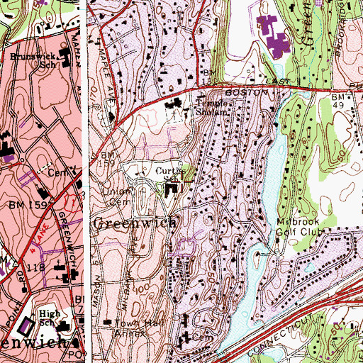 Topographic Map of Julain Curtiss School, CT