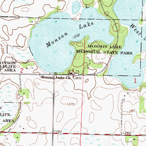 Topographic Map of Monson Lake Cemetery, MN