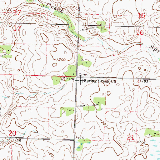 Topographic Map of Spring Creek Cemetery, MN